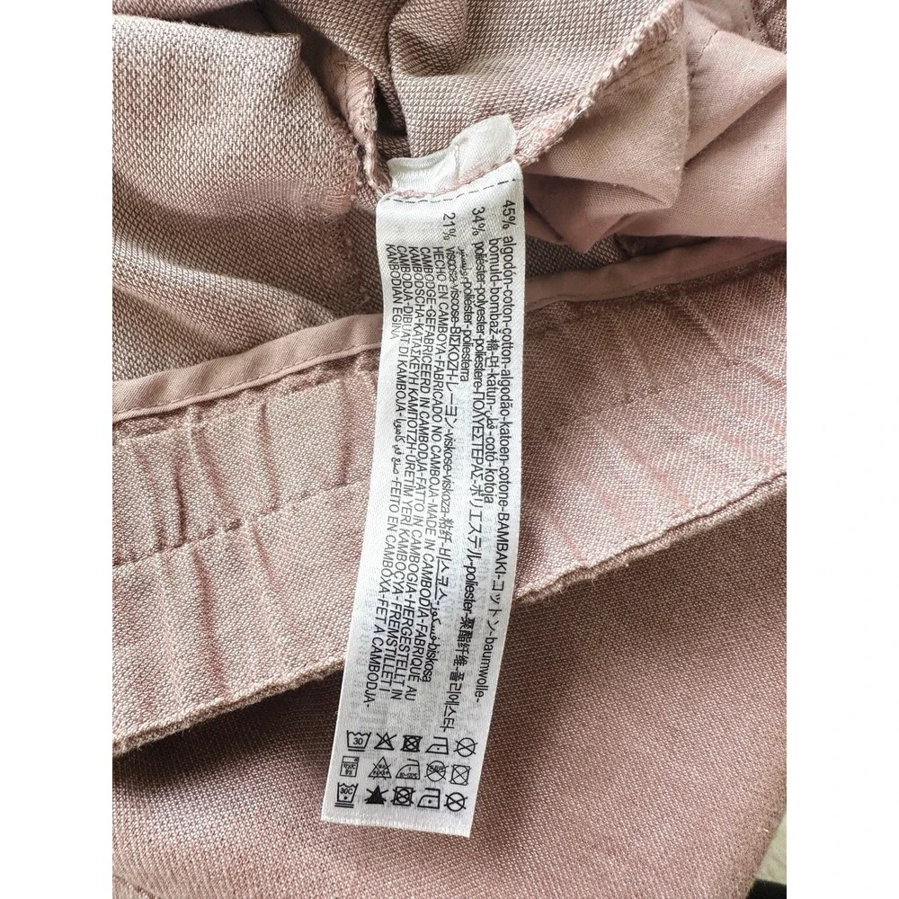 Zara Cotton Blend Cropped Pants Size M Cuffed Wide Hem Ankle Dusty Pink Coastal
